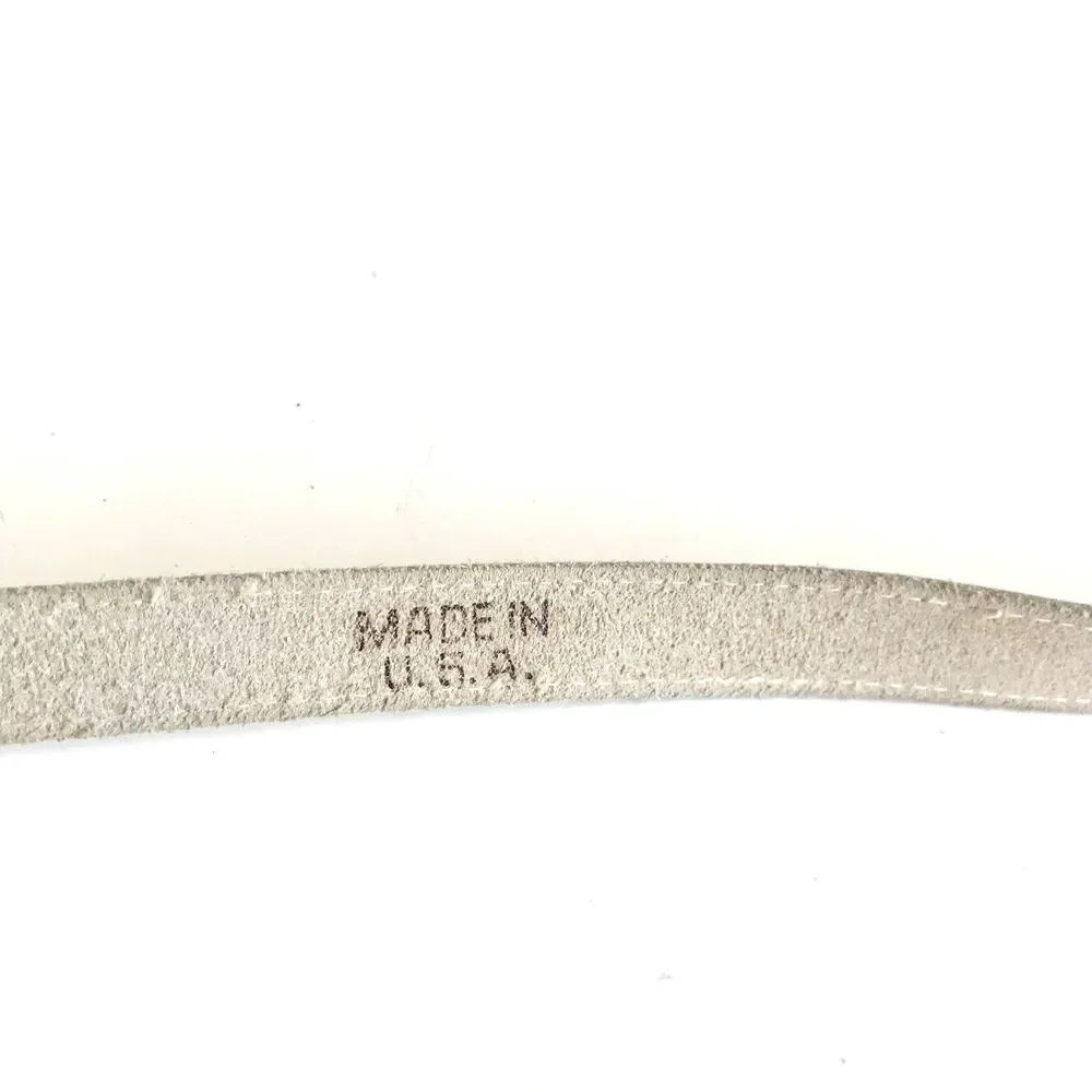 Vtg Jordache White Leather Belt Brass Horse Logo Slim Thin Womens Size XS Small